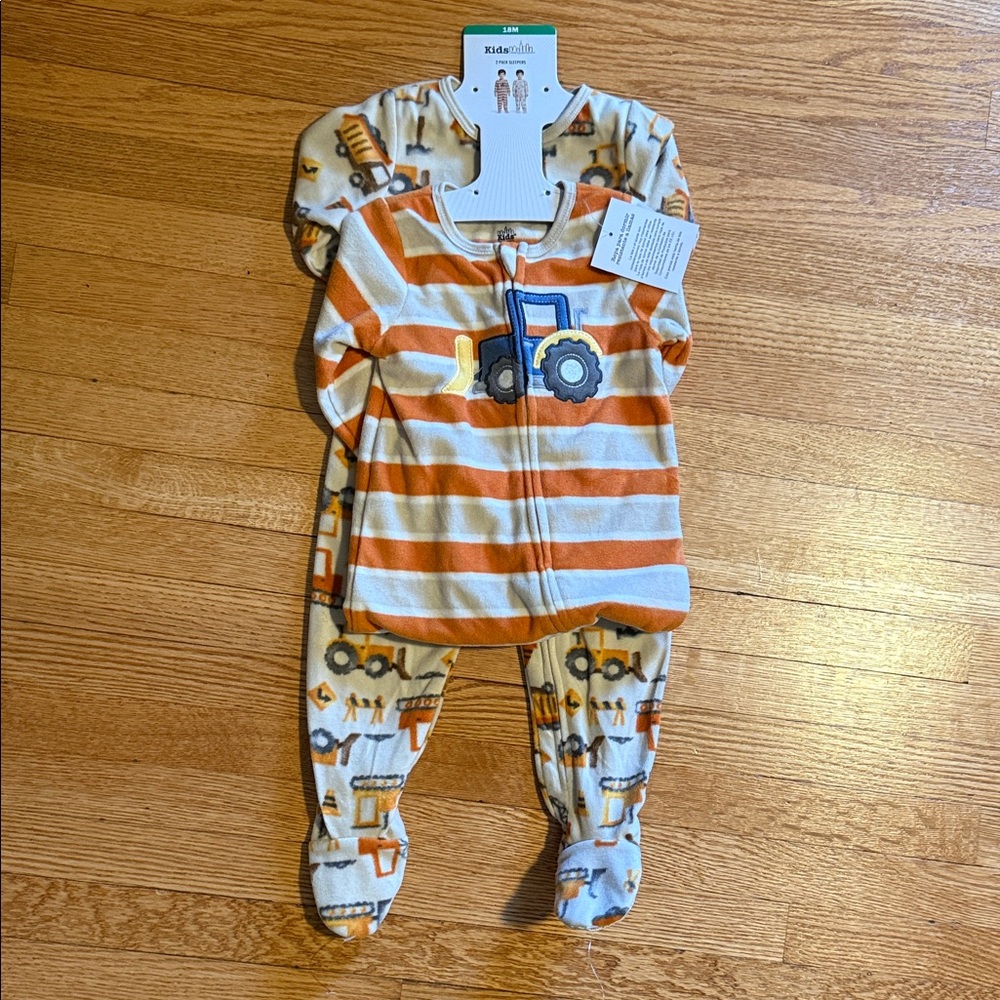 Kids Headquarters Orange and Cream Striped Tractor Footed One-Piece